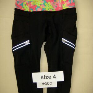 Ivivva Girl by Lululemon size 4 crops/capri pants black adjustable waist pockets